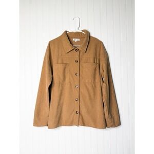 Jen & Co Corduroy Shacket Jacket L/XL Crochet Patchwork Granny Square Boho